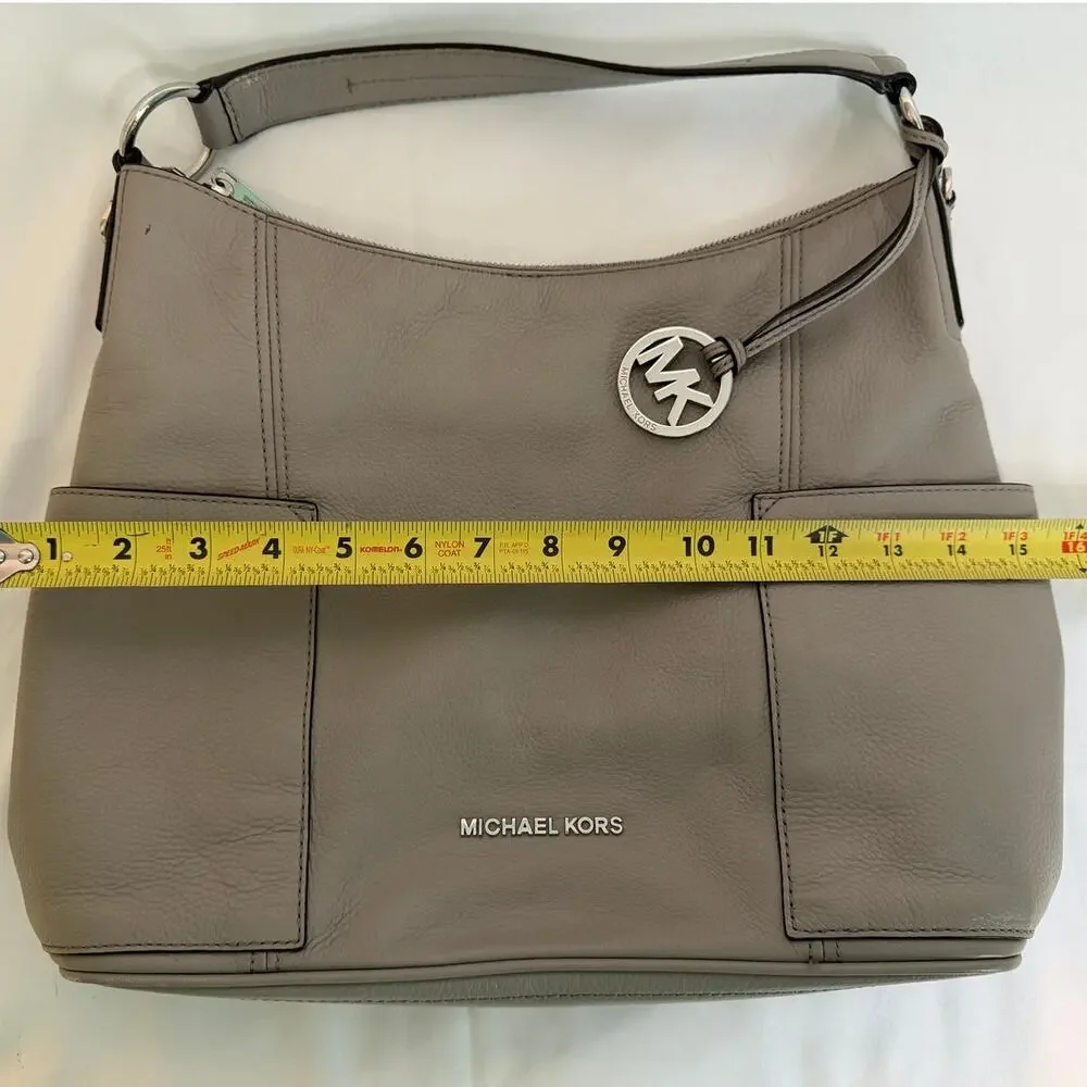 Michael Kors Anita Large Shoulder Bag Pearl Gray Pebbled Leather Hobo